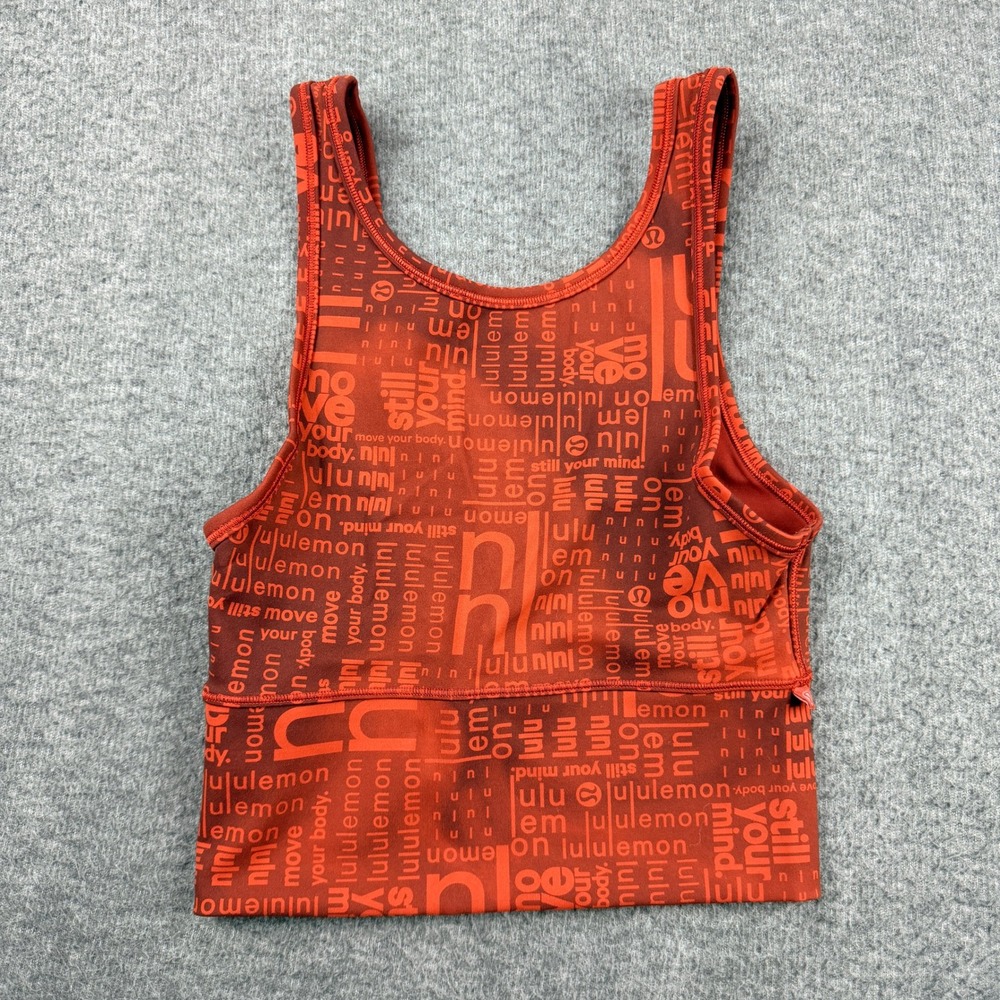 Lululemon Align Tank Top Women's 2 Red Orange Logo Script Print High Neck Crop